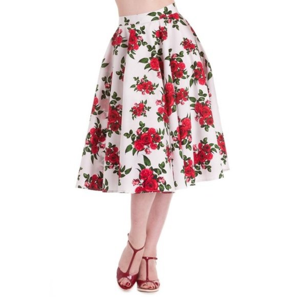Hell Bunny Dresses & Skirts - Hell Bunny white Cannes rose print skirt